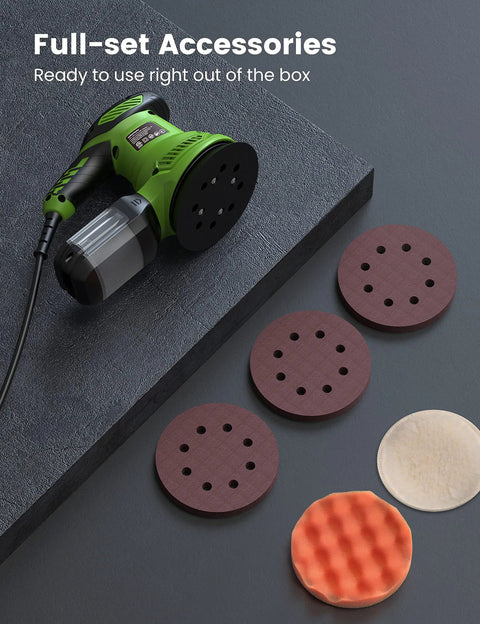 Powerful Pro Grade 300W Random Orbital Sander with Six Variable Speeds 6000 to 13000 RPM Electric Palm Sander and accessories