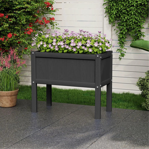 Raised Garden Bed With Drainage Hole Waterproof HDPE Elevated Planter Box With Legs Tough As Nails For Herbs Vegetables And Flowers Black