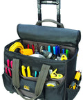 Roller Tool Bag With Lighted Handle 17 Inch TechGear L258, LED-lit with tools, durable polyester, adjustable brightness for jobsites.