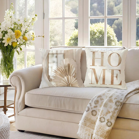 4 Pack 18x18 Brown Floral Short Plush Pillow Covers Set Of 4, Block Print Square Throw Pillow Covers, Breathable Odor Free, Cozy Accent Cushions For Sofa Couch Living Room Or Outdoor Decor No Inserts, on white sofa