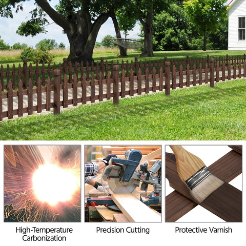 Solid Fir Wood Garden Picket Fence Edging Kit With Five Panels For Yard Border And Plant Beds Approximately 178 By 22 Inches Durable Outdoor Fence System That Is Flexible And Simple To Install