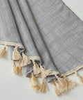 Gray linen textured swag curtain valance with tassels, 36W x 36L, part of Linen Textured Swag Curtain Valance With Rod Pocket For Farmhouse Kitchen And Small Windows, Light Filtering Rustic Topper In Gray, 36W X 36L, Soft Linen Polyester Blend For Privacy And Energy Savings, Cozy Vibe.