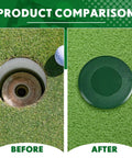 Comparison of open golf hole vs covered hole with Six Pack Golf Hole Cup Covers For Backyard Putting Green Practice Aids Durable Cup Covers