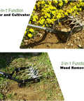 Garden Rotary Cultivator With 67 Inch Adjustable Handle And Durable Star Tines for tilling and weeding in flower bed and garden.