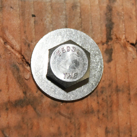 Four-Set 3/8-16 X 4 Stainless Steel Hex Head Bolt and Washer installed on wood surface
