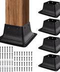 Beefy 4x4 Post Bases With Brackets And Internal Railing Anchors For 3.5x3.5 Wood Posts, Powder Coated Steel, 4 Pack Black