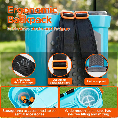 Backpack Sprayer 4 Gallon With Mixer And 0 To 100 Psi Adjustable Pressure featuring ergonomic design, visible shoulder straps