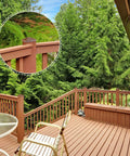 8 Pack 4x4 Aluminum Pyramid Post Caps Brown for All Weather Outdoor Fence and Deck Posts 3.5 x 3.5 to 3.625 Inch shown on deck.