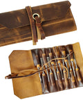 Heavy Duty Tool Roll Up Pouch With 12 Slots Portable Leather Tool Carry Bag Vintage Handmade Wrench Roll Chisel Organizer Full Grain