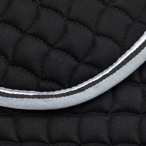 Close-up of Adepto Quilted Quick-Dry Dressage Saddle Pad For Horses With Two-Tone Trim Black Checkered Pattern Quilting