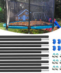 Heavy Duty 6 Pack Trampoline Replacement Poles With Hardware Universal Fit, black steel poles and accessories for trampoline setup.