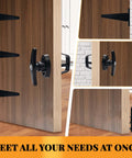 Heavy Duty Shed Door Hardware Kit With 5.5 Inch T Handle Lock, Six 6 Inch T Hinges, Two Shed Door Latches in use on wooden door