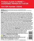 Product label for Klean 'N Prime Anaerobic Activator Primer, IDH Number 03346, with directions and safety instructions.