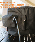 Pi Pizza Oven Shelter Protective Cover with water resistant PVC lined interior showing extra pockets and Velcro attachments.