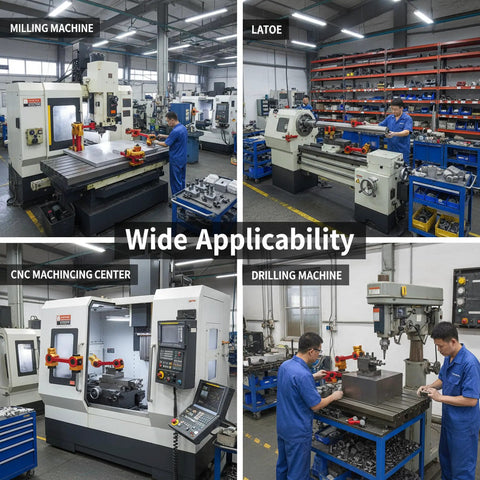 Adjustable Milling Vise Stop For CNC Mills And T Slot Tables in use across various machining centers and machines