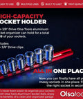 Three Eighths Inch Drive Aluminum Socket Organizer With Locking End Caps Beefy Ball Bearing Clips Pro Grade Heavy Duty Socket Holder Rack Durable Red Storage Tray For Mechanics Keeps Sockets Handy And Organized Part 1171 on display