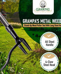 Stand Up Weed Puller Tool With Heavy Duty Steel Long Handle 45 Inch Reach For Easy Weeding And Back And Knee Friendly No Bending Lawn And Garden Cleanup All Steel Construction For Durable Use And Simple Twist Together Assembly, 4-claw steel head