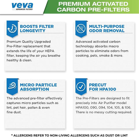Image of 8 Pack Carbon Pre Filters for HPA100 Series Air Purifiers Save Money with features like odor removal, particle absorption, and easy installation.