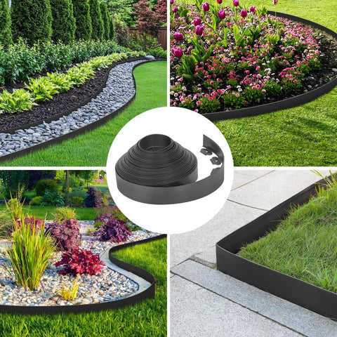Easy Install Landscape Edging Border Kit With 75 Stakes 50 Ft Flexible Black Plastic Border for Garden Beds and Pathways