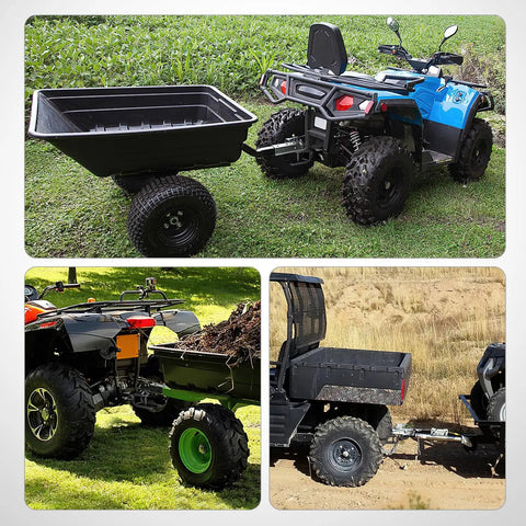 Collage showing ATVs using 2 Inch Rear Trailer Hitch Receiver Kit For ATV UTV Converts Your Hitch To A Standard 2x2 Receiver With Tow Hook
