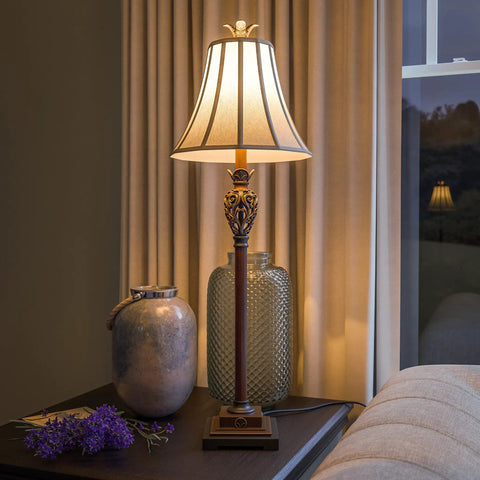 Iron Lace Buffet Lamp In Golden Ruby Finish Classic Style With Ornate Scroll Details 32In Tall 11In Wide 11In Deep End Table Or Foyer Accent Lighting That Adds Classic Vibe To Your Living Room