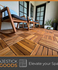 Interlocking Acacia Deck Tiles For Patio And Walkways No Fuss Tool Free Install With Raised Base Drainage Long Slat Outdoor Flooring 12 By 12 Inch Tiles 8 Count on a balcony.