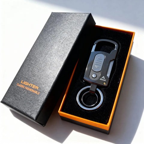9 In 1 Multitool Keychain With Windproof Plasma Lighter USB Rechargeable Knife Screwdriver in black gift box