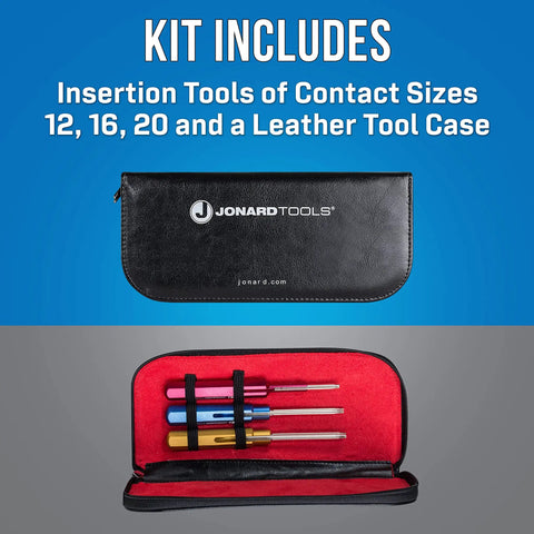 Three Piece Insertion Tool Kit with Leather Case for Amphenol Bendix Burndy Cannon Cinch Continental Elco Deutsch and More