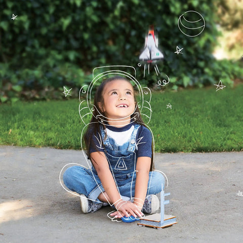 Totally Build It Yourself Space Explorer Kit For Kids Ages Five Plus With Real World Science Lessons, girl with rocket model