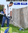 Gas Powered 4 In 1 Weed Wacker with 17 inch string trimmer edger and auto feed head in use by person in yard