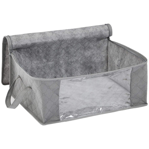 Foldable Large Clothes Storage Bags With Clear Window And Carrying Handles 3 Pack Closet Organizers With Zipper For Dorms And Bedrooms Gray