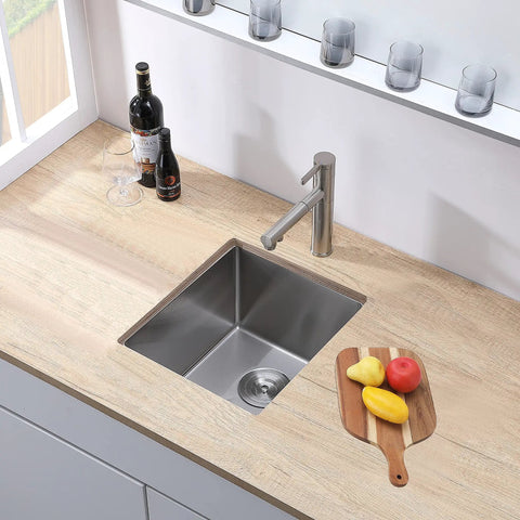 15x17 Inch Stainless Steel Bar Sink Undermount For RV And Wet Bar Use, 16 Gauge 304 Stainless, Brushed Nickel Finish