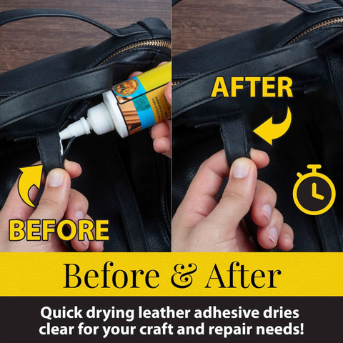 Quick Dry Leather Glue Cement With High Strength Flexible Bond For Leather Repairs On Jackets Shoes Furniture And Purses Non Toxic Non Flammable Water Based Adhesive For DIY Crafts application on leather strap