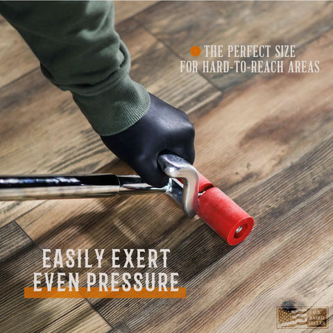 Heavy Duty Seam Press Roller Extendable From 17 To 27 Inches for laminate vinyl carpet tile and linoleum floors in use