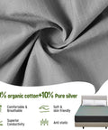 Grounding Sheets Queen Size With 10 Percent Silver Fiber And 90 Percent Organic Cotton Fitted Deep Pocket Gray on bed