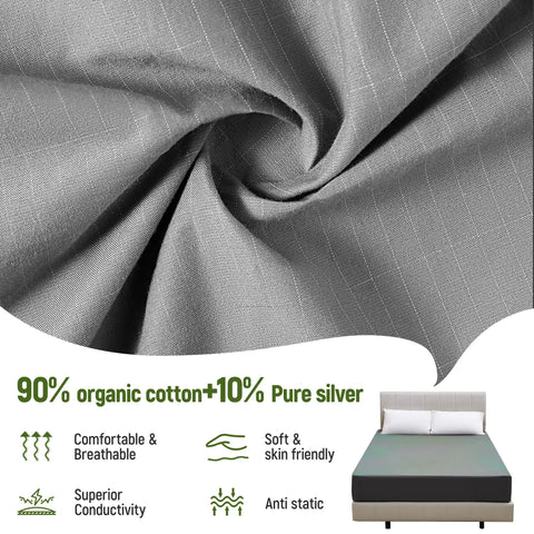 Grounding Sheets Queen Size With 10 Percent Silver Fiber And 90 Percent Organic Cotton Fitted Deep Pocket Gray on bed