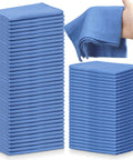 Blue Surgical Huck Towels 100 Piece Bulk Set Pro Grade 24 By 17 Inch Cotton Cleaning Shop Towels shown in stacks and hand-held view