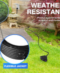 Beefy 100 Ft Heavy Duty Outdoor Extension Cord With 3 Outlets in garden with flexible weatherproof jacket detail