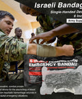 Military personnel applying an Israeli Bandage from Essential Trauma First Aid Kit With Israeli Bandage Chest Seal Tourniquet Splint And Molle IFAK For Bleeding Control Wound Care And Tactical Medical Prep For Outdoors, Home And Adventure Red.