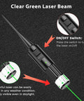 Rechargeable Green Bore Sight Laser Kit with on/off switch, green laser beam, and clear visibility instructions