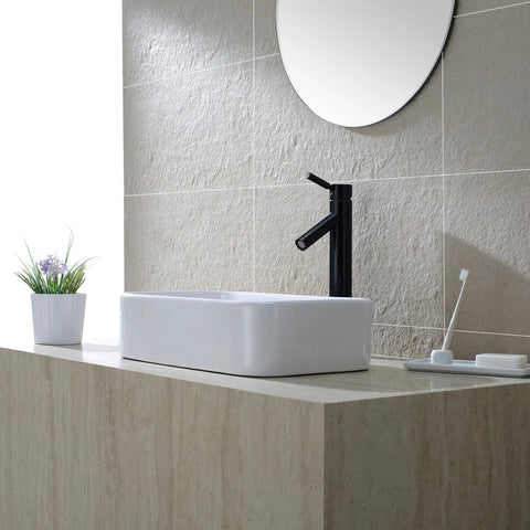 Rectangular Ceramic Bathroom Sink With Pop Up Drain White Finish Sleek Durable Glaze Great Value Scratch Resistant Surface
