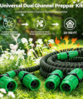Ultimate 2026 Expandable Garden Hose Repair Kit Features Universal Female And Male Connectors That Fix Leaky Hoses In Minutes For Most 3/4 Or 5/8 Inch Water Lines Up To 100 FT Including Retractables And Plastic Models Perfect Green Solution, green ABS hose connectors on coiled garden hose