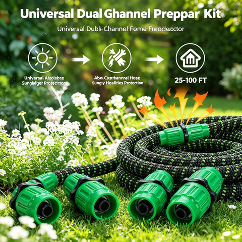 Ultimate 2026 Expandable Garden Hose Repair Kit Features Universal Female And Male Connectors That Fix Leaky Hoses In Minutes For Most 3/4 Or 5/8 Inch Water Lines Up To 100 FT Including Retractables And Plastic Models Perfect Green Solution, green ABS hose connectors on coiled garden hose