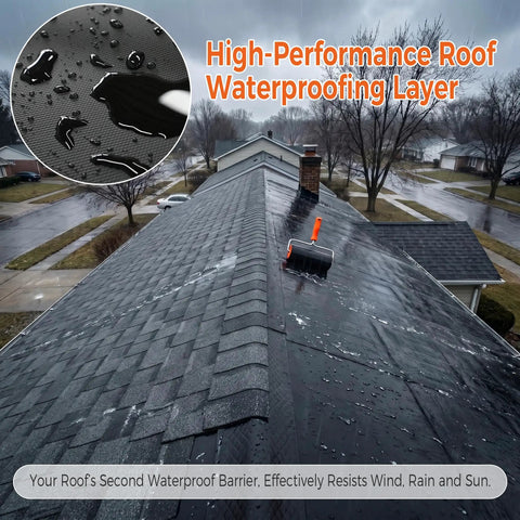 Heavy Duty 50mil EPDM Rubber Roof Membrane Peel And Seal Underlayment Roll For Flat Roofs Patios And Metal Structures With Textured Grip Coating stops rain on a shingled roof.
