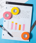 Colored Masking Tape Set 0.6 Inch By 15 Yards 6 Pack In Vibrant Yellow Green Blue Orange Pink Red on graph paper