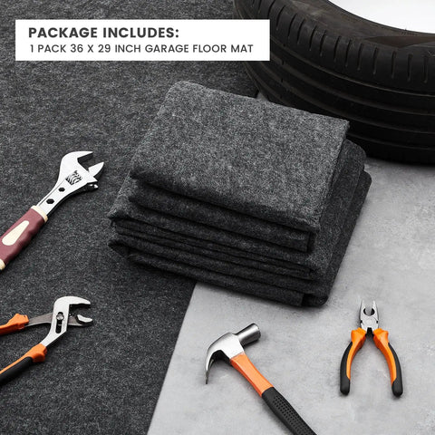 Garage Floor Mat For Oil Spills 29 By 36 Inches Reusable And Washable Oil Absorbent Pad With Waterproof Backing folded on floor