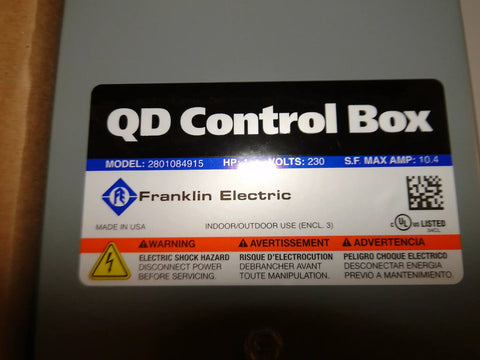 1 HP Submersible Water Pump Control Box For 3 Wire Motors 230 V Single Phase Made In USA label close-up