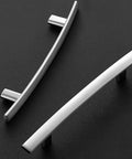30 Pack 6 Inch Curved Cabinet Pulls Brushed Nickel Zinc Alloy for Kitchen Cupboards And Drawers Arch Style Handles displayed on dark surface