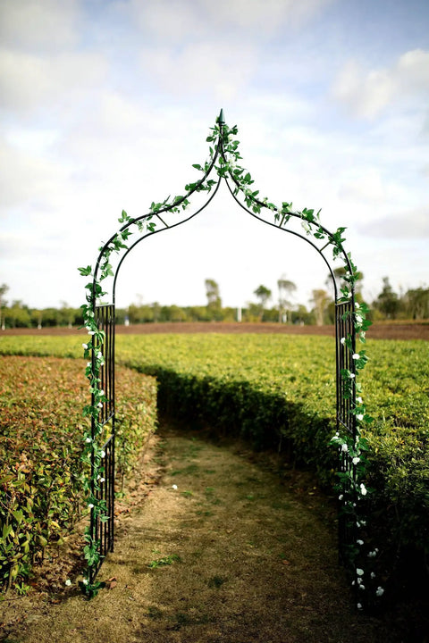 Sturdy Steel Garden Arch For Climbing Plants, 8 Ft 8 In Tall By 4 Ft 5 In Wide, Outdoor Lawn Backyard Arbor With Weather Resistant Black Finish