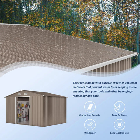 Spacious 10x8 Foot Outdoor Storage Shed With Window And Lockable Doors, Waterproof Galvanized Steel Garden Tool Shed Detail